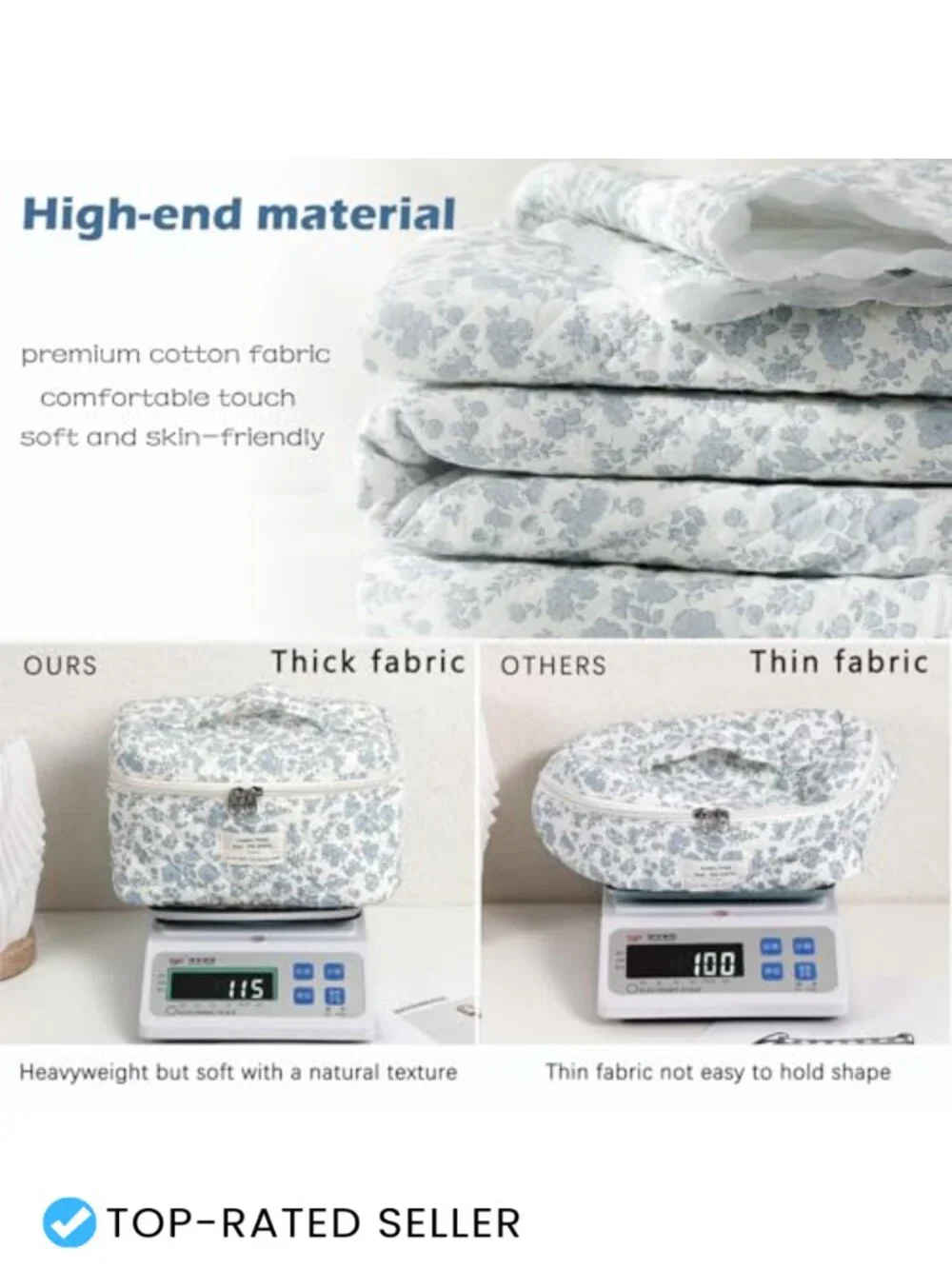 Large Quilted Floral Cotton Travel Cosmetic Bag Toiletry Organizer